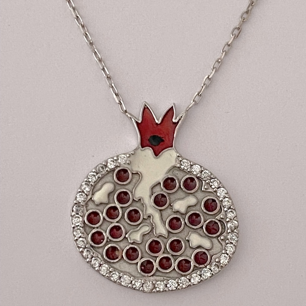 925 Silver necklace handmade enamel pomegranate